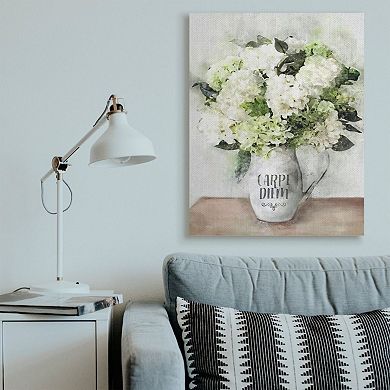 Stupell Home Decor Carpe Diem Motivation with White Hydrangea Bouquet Canvas Wall Art