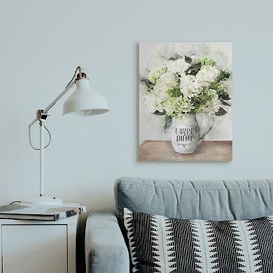 Stupell Home Decor Carpe Diem Motivation with White Hydrangea Bouquet Canvas Wall Art