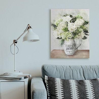 Stupell Home Decor Carpe Diem Motivation with White Hydrangea Bouquet Canvas Wall Art