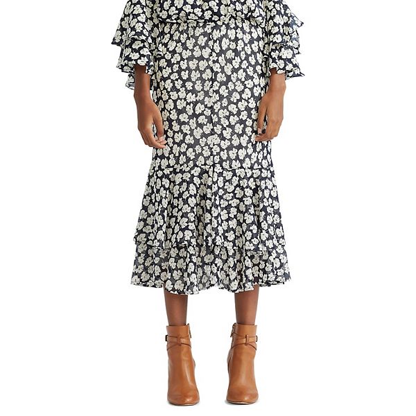 Women's Chaps Print Tiered-Ruffle Midi Skirt