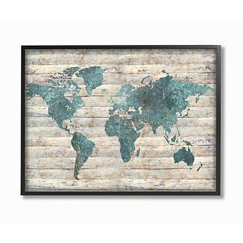 Stupell Home Decor Intriguing Blue Patterned Map on Rustic Design Framed Wall Art