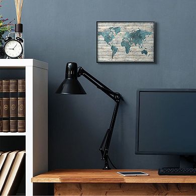 Stupell Home Decor Intriguing Blue Patterned Map on Rustic Design Wall Art