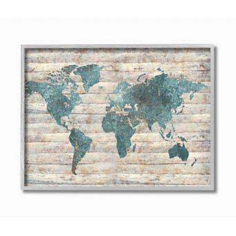 Stupell Home Decor Intriguing Blue Patterned Map on Rustic Design Framed Wall Art
