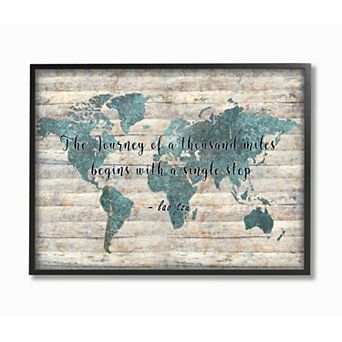 Stupell Home Decor The Journey of a Thousand Miles Quote Over Rustic Map Framed Wall Art