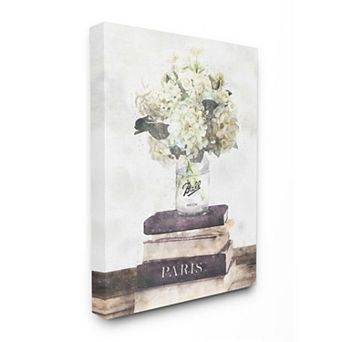 Stupell Home Decor Delicate White Florals on Parisian Bookstack Framed Wall Art