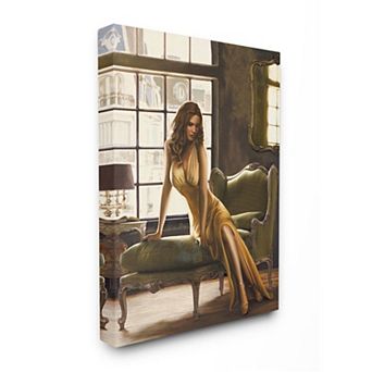 Stupell Home Decor Alluring Female Figure Posing on Elegant Chair Canvas Wall Art