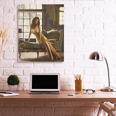 Stupell Home Decor Alluring Female Figure Posing on Elegant Chair Wall Art