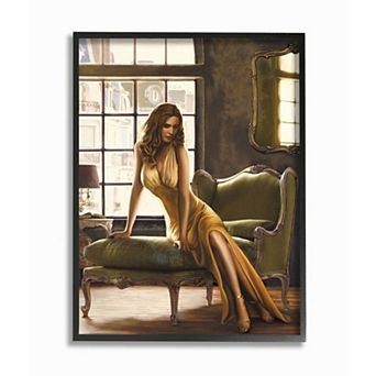 Stupell Home Decor Alluring Female Figure Posing on Elegant Chair Framed Wall Art - Black Frame