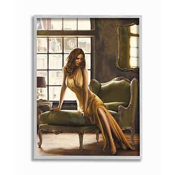 Stupell Home Decor Alluring Female Figure Posing on Elegant Chair Framed Wall Art - Gray Frame