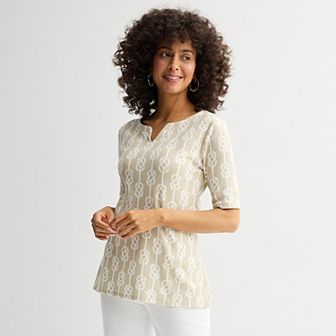Women's Croft & Barrow® Elbow-Sleeve Splitneck Top