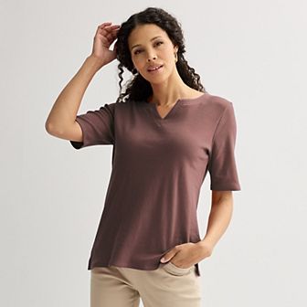 Women's Croft & Barrow® Elbow-Sleeve Splitneck Top