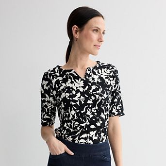 Women's Croft & Barrow® Elbow-Sleeve Splitneck Top