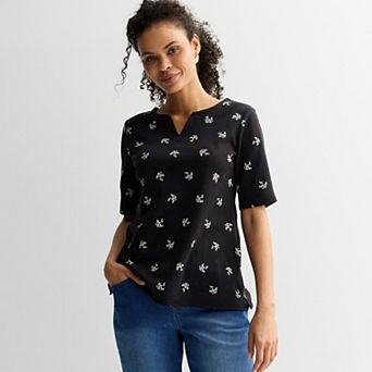 Women's Croft & Barrow® Elbow-Sleeve Splitneck Top