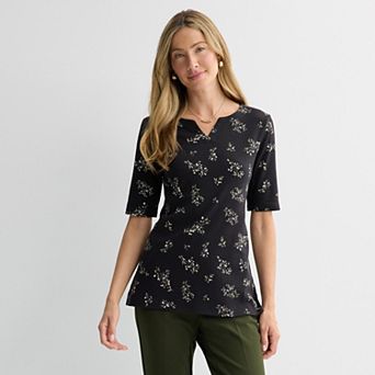 Women's Croft & Barrow® Elbow-Sleeve Splitneck Top