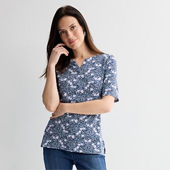 Women's Croft & Barrow® Elbow-Sleeve Splitneck Top