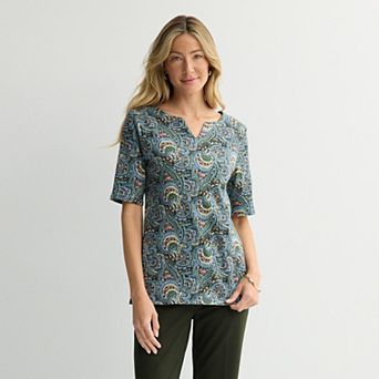 Women's Croft & Barrow® Elbow-Sleeve Splitneck Top