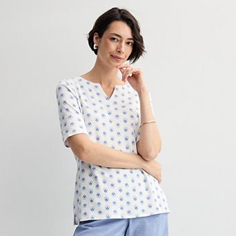 Women's Croft & Barrow® Elbow-Sleeve Splitneck Top