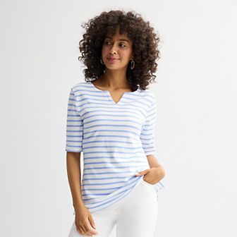 Women's Croft & Barrow® Elbow-Sleeve Splitneck Top