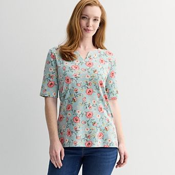 Women's Croft & Barrow® Elbow-Sleeve Splitneck Top