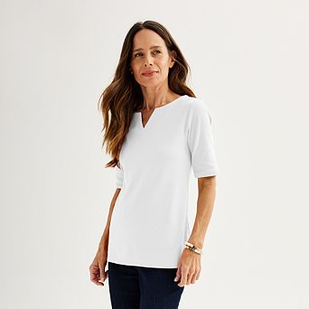 Women's Croft & Barrow® Elbow-Sleeve Splitneck Top