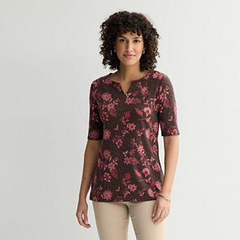 Women's Croft & Barrow® Elbow-Sleeve Splitneck Top