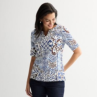 Women's Croft & Barrow® Elbow-Sleeve Splitneck Top