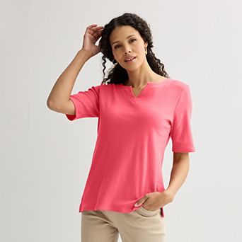 Women's Croft & Barrow® Elbow-Sleeve Splitneck Top