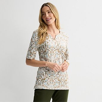 Women's Croft & Barrow® Elbow-Sleeve Splitneck Top
