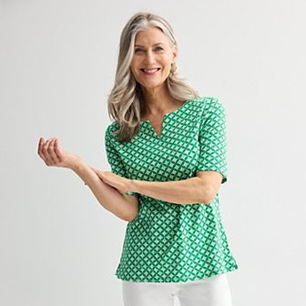 Women's Croft & Barrow® Elbow-Sleeve Splitneck Top