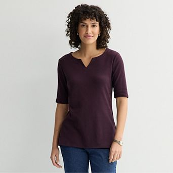 Women's Croft & Barrow® Elbow-Sleeve Splitneck Top