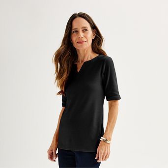 Women's Croft & Barrow® Elbow-Sleeve Splitneck Top