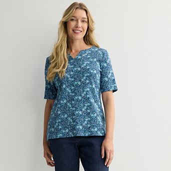 Women's Croft & Barrow® Elbow-Sleeve Splitneck Top