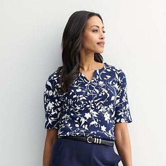 Women's Croft & Barrow® Elbow-Sleeve Splitneck Top