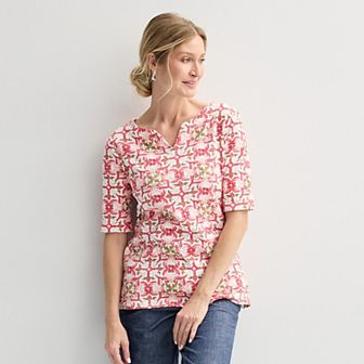 Women's Croft & Barrow® Elbow-Sleeve Splitneck Top