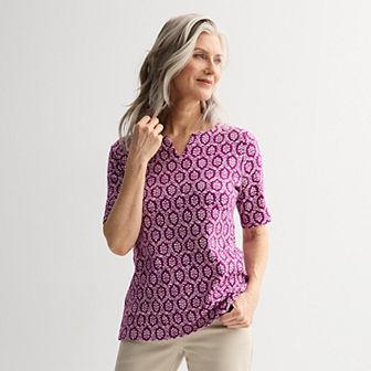 Women's Croft & Barrow® Elbow-Sleeve Splitneck Top