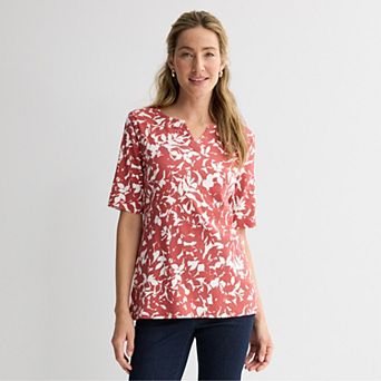 Women's Croft & Barrow® Elbow-Sleeve Splitneck Top
