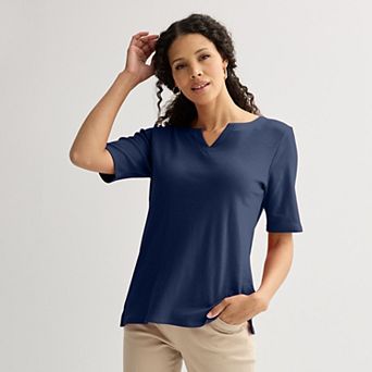 Women's Croft & Barrow® Elbow-Sleeve Splitneck Top