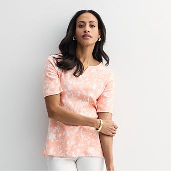 Women's Croft & Barrow® Elbow-Sleeve Splitneck Top