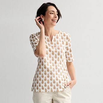 Women's Croft & Barrow® Elbow-Sleeve Splitneck Top