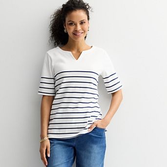 Women's Croft & Barrow® Elbow-Sleeve Splitneck Top