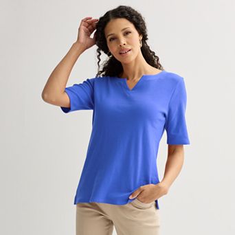 Women's Croft & Barrow® Elbow-Sleeve Splitneck Top