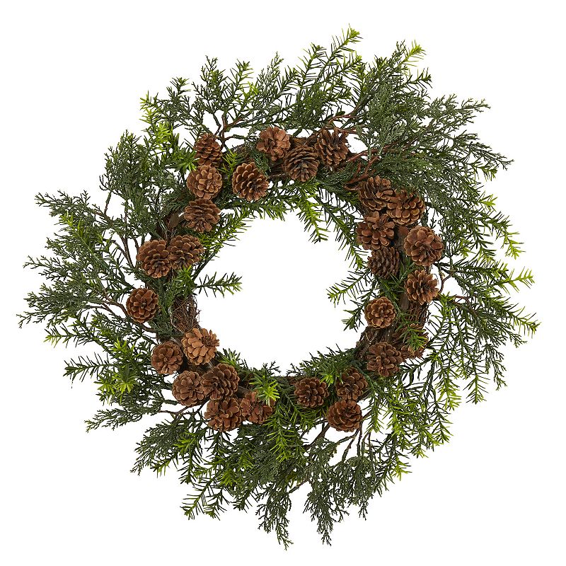 nearly natural Indoor / Outdoor Cedar Artificial Christmas Wreath, Green