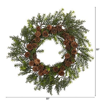 nearly natural Indoor / Outdoor Cedar Artificial Christmas Wreath