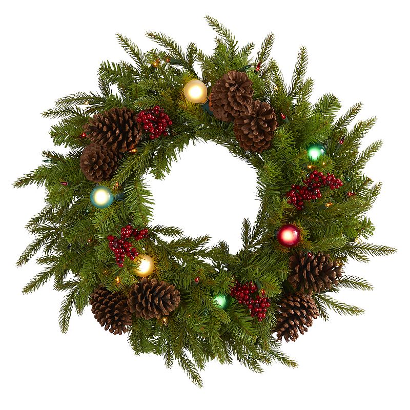 nearly natural Light-Up Pine Artificial Christmas Wreath, Green