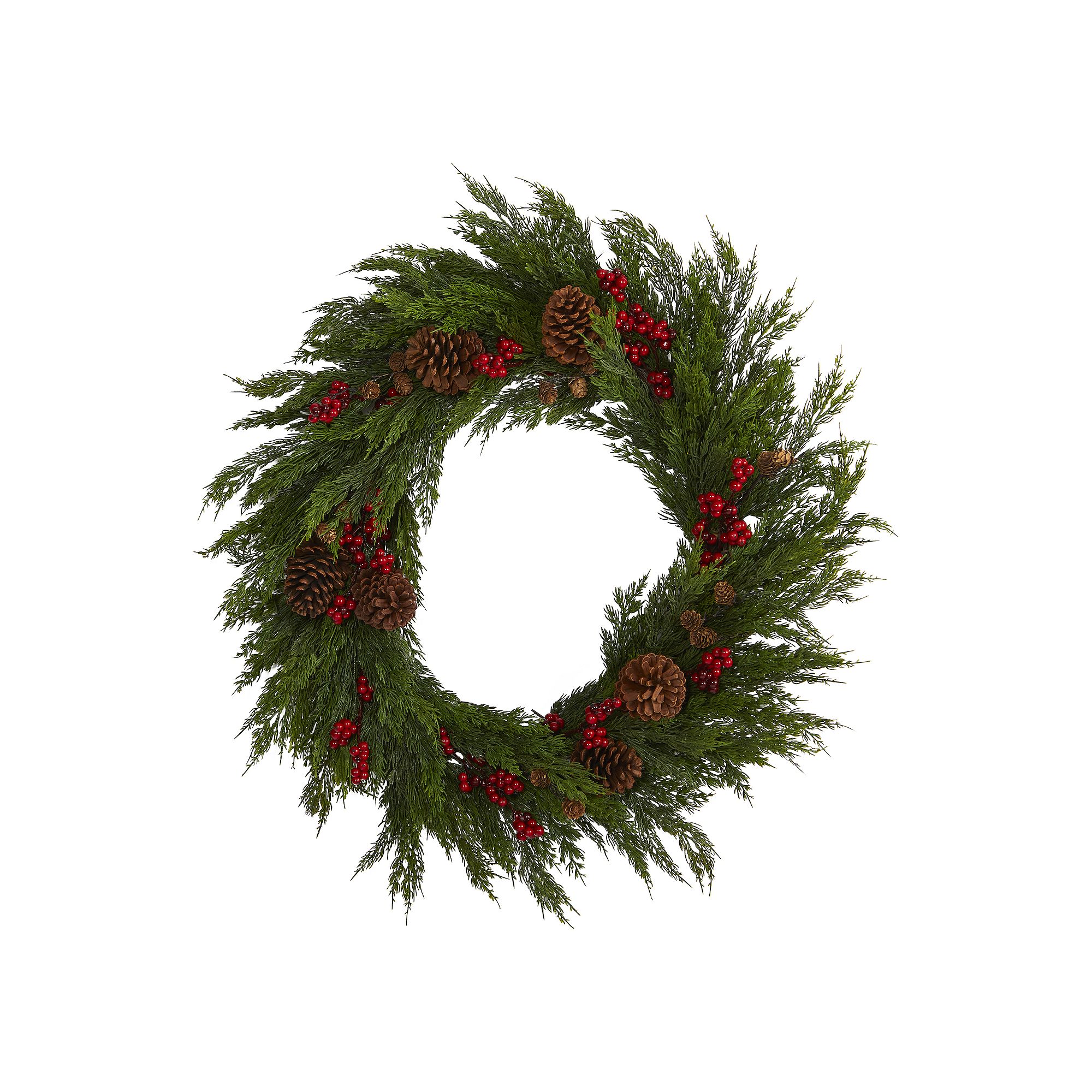 nearly natural 32-in. Cypress Artificial Christmas Wreath, Green