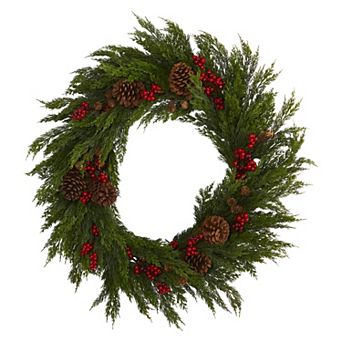 nearly natural 32 in Cypress Artificial Christmas Wreath