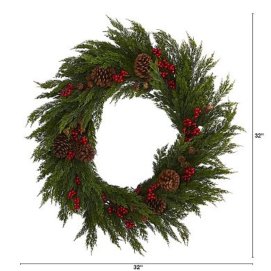 nearly natural 32-in. Cypress Artificial Christmas Wreath