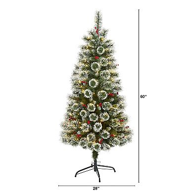 nearly natural 5-ft. Frosted Swiss Pine 200-Light LED Artificial Christmas Tree