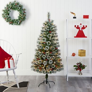 nearly natural 5-ft. Frosted Swiss Pine 200-Light LED Artificial Christmas Tree