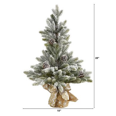 nearly natural 28-in. Pinecone Accent Flocked Artificial Christmas Tree